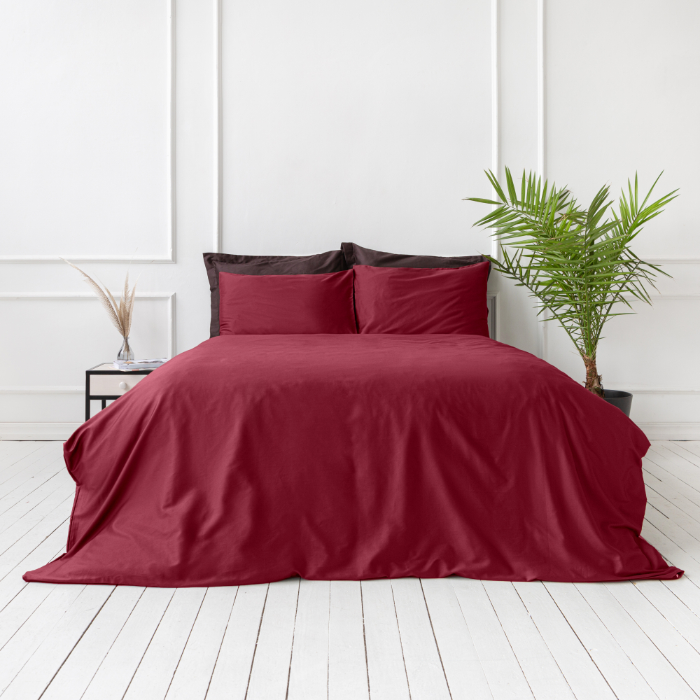 Premium satin bettwäsche set "Maroon“. Bettwäsche aus Satin, 135/140x200 cm, 200x200 cm, 200x220 cm