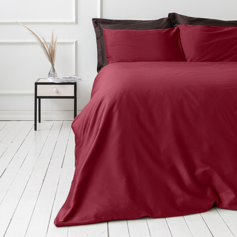 Premium satin bettwäsche set "Maroon“. Bettwäsche aus Satin, 135/140x200 cm, 200x200 cm, 200x220 cm