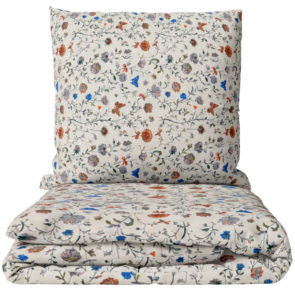 Bettwäsche Doppelbett "Countryside". Grüne Bettwäsche, 200x200 cm, 200x220 cm. Hellcremefarbenes bettwäsche-set mit buntem muster aus kleinen blumen und schmetterlingen Bettwäsche Doppelbett "Countryside". Grüne Bettwäsche, 200x200 cm, 200x220 cm. Hellcremefarbenes bettwäsche-set mit buntem muster aus kleinen blumen und schmetterlingen