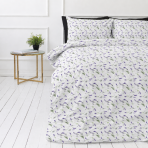 Bettwäsche Doppelbett "Lavender Breeze". Bettwäsche mit Pflanzen, 200x200 cm, 200x220 cm. Helles bettwäsche-design mit kleinen violetten lavendelblüten