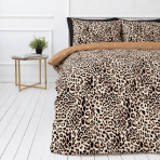 Bettwäsche Doppelbett "Roar". Biber Bettwäsche, 200x200 cm, 200x220 cm. Beige bettwäsche mit markantem schwarzem und braunem leopardenmuster.