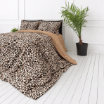Bettwäsche Doppelbett "Roar". Biber Bettwäsche, 200x200 cm, 200x220 cm. Bettwäsche-set mit animalprint und warmer brauner rückseite.