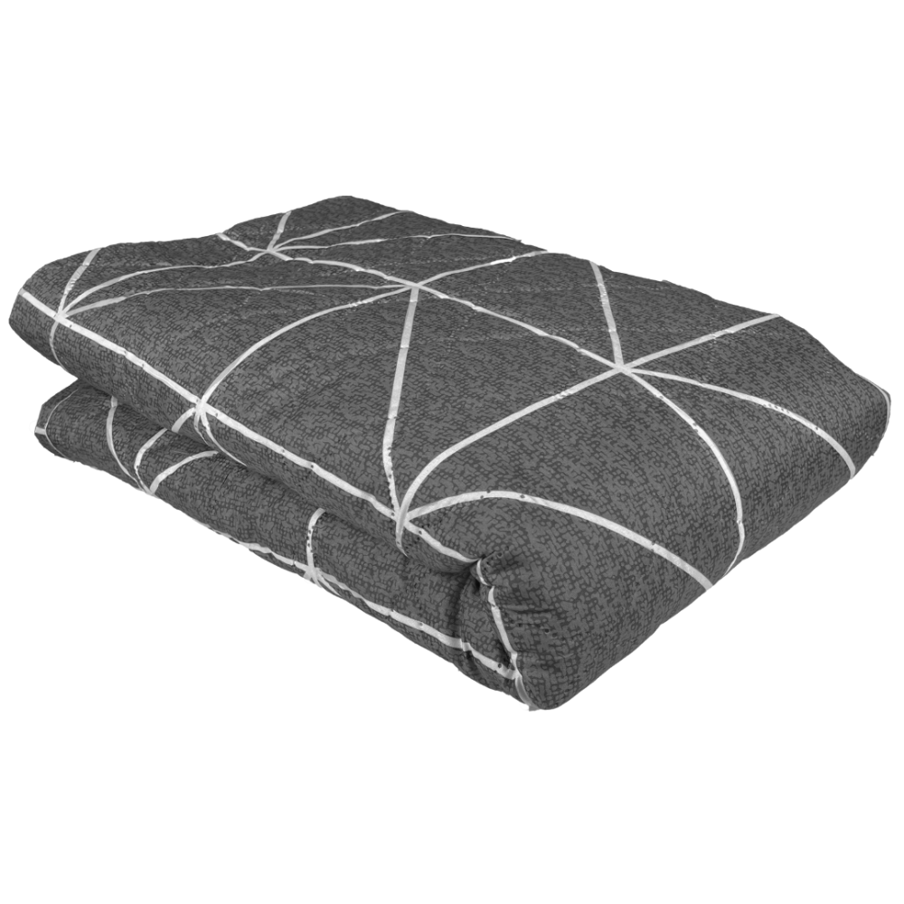 Tagesdecke „Geometric Charm“. Tagesdecken, 195x225 cm. Diese bettdecke mit geometrischem muster und auffälligen weißen linien, die sich vom dunkelgrauen hintergrund abheben, verleiht ein modernes und stilvolles aussehen.