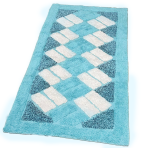 Teppich „Blue Diamond Mosaic Rug“, 70x140 cm. Leuchtend blauer teppich mit weißen rechtecken und dunkelblauen dreiecken in den ecken, die die zentralen formen umrahmen.