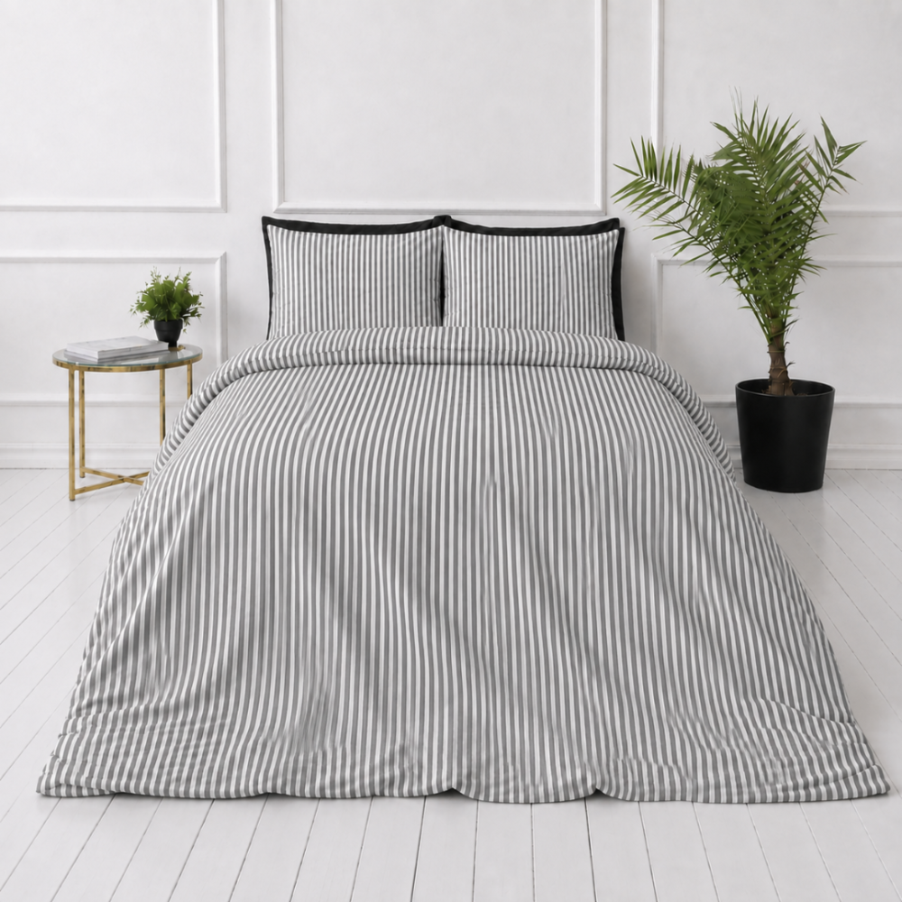 Leinen bettwäsche "Linen Grey Stripes“. Bettwäsche 150x200, 135/140x200 cm, 150x200 cm, 155/160x200 cm, 180x200 cm, 200x200 cm, 200x220 cm, 220x240 cm. Klassisches bettwäsche-set mit schmalem grau-weißem streifenmuster. Leinen bettwäsche "Linen Grey Stripes“. Bettwäsche 150x200, 135/140x200 cm, 150x200 cm, 155/160x200 cm, 180x200 cm, 200x200 cm, 200x220 cm, 220x240 cm. Klassisches bettwäsche-set mit schmalem grau-weißem streifenmuster.