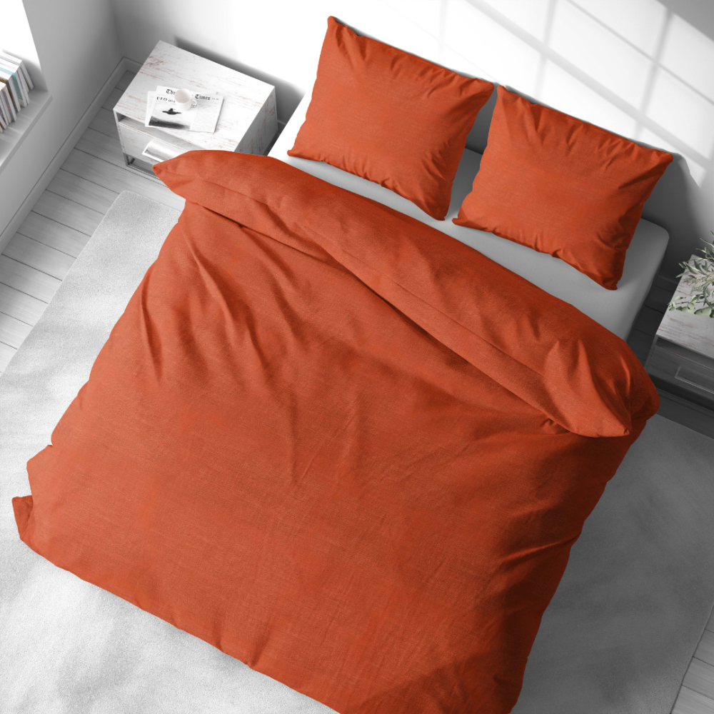 Leinen bettwäsche "Linen Orange". Leinen Bettwäsche, 135/140x200 cm, 200x200 cm, 200x220 cm, 220x240 cm. Minimalistisches leinen-set in kräftigem orangeton.