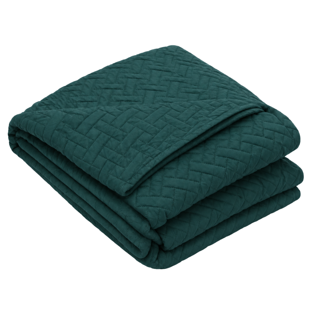 Tagesdecke „Bedspread Juniper“. Tagesdecken, 210x240 cm. Dunkelgrüne tagesdecke mit feinem geometrischem steppmuster Tagesdecke „Bedspread Juniper“. Tagesdecken, 210x240 cm. Dunkelgrüne tagesdecke mit feinem geometrischem steppmuster