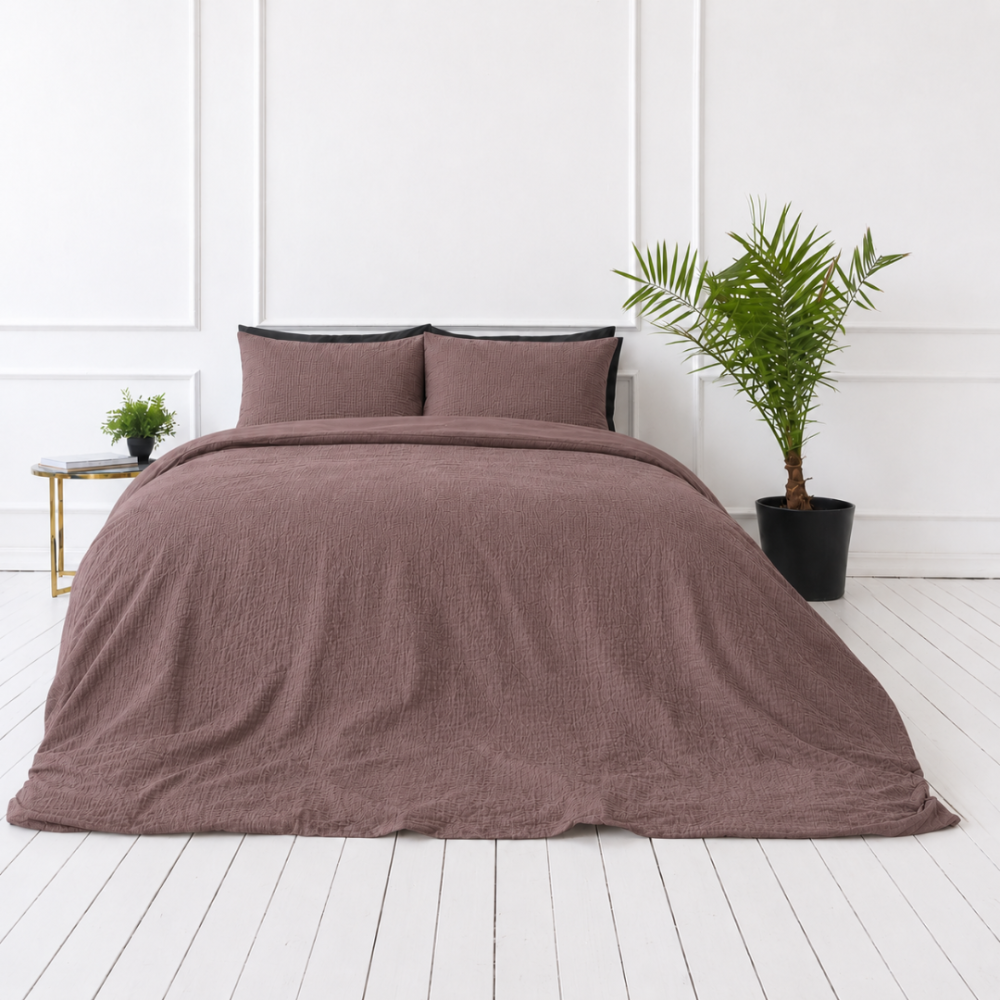 Musselin Bettwäsche set "Brown muslin". Bettwäsche einfarbig, 200x200 cm, 200x220 cm. Musselin-bettwäsche-set in einem sanften braunton