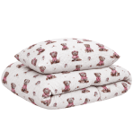 Musselin Bettwäsche set "Fluffy Bear muslin". Bettwäsche sets, 135/140x200 cm, 150x200 cm, 155/160x200 cm. Weißes bettwäsche-set mit braunen teddybären in rosafarbener kleidung. Musselin Bettwäsche set "Fluffy Bear muslin". Bettwäsche sets, 135/140x200 cm, 150x200 cm, 155/160x200 cm. Weißes bettwäsche-set mit braunen teddybären in rosafarbener kleidung.