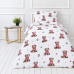 Musselin Bettwäsche set "Fluffy Bear muslin". Bettwäsche sets, 135/140x200 cm, 150x200 cm, 155/160x200 cm. Braune teddybären, rosafarbene muscheln und kleine sterne auf weißem hintergrund. Musselin Bettwäsche set "Fluffy Bear muslin". Bettwäsche sets, 135/140x200 cm, 150x200 cm, 155/160x200 cm. Braune teddybären, rosafarbene muscheln und kleine sterne auf weißem hintergrund.