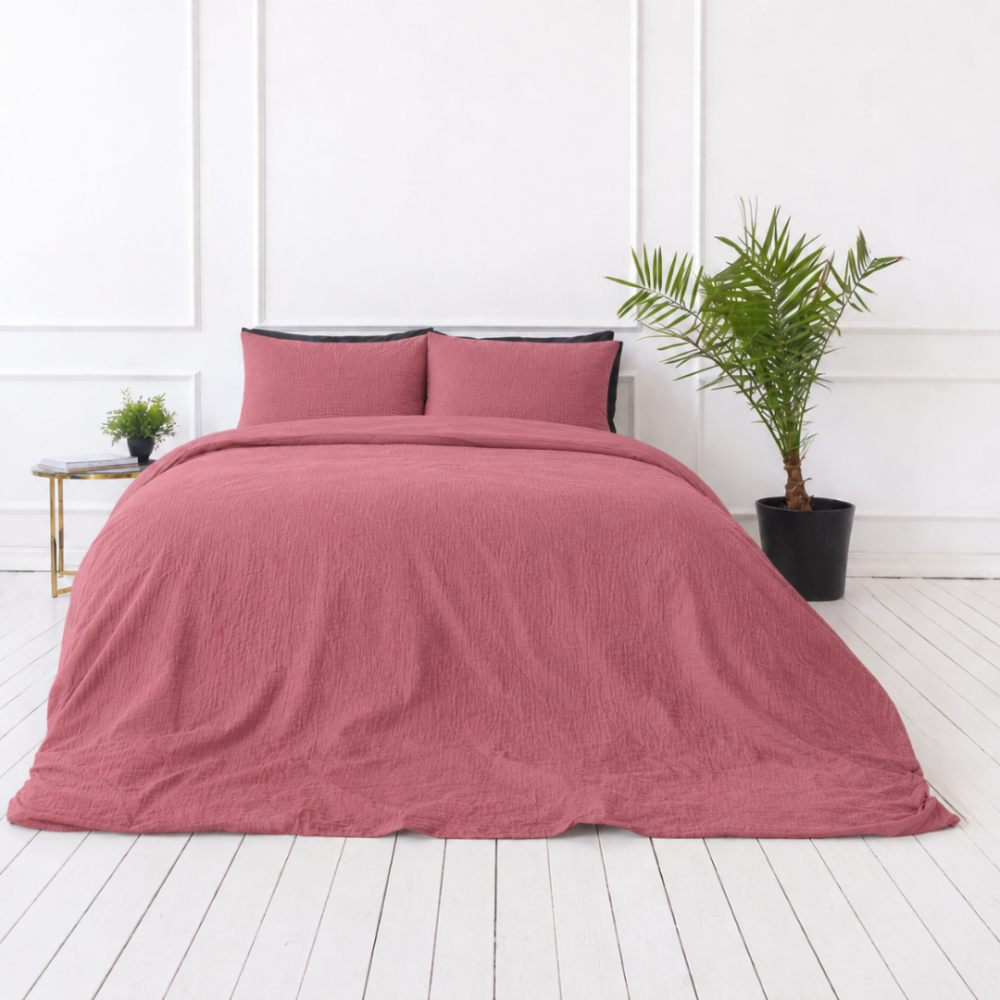 Musselin Bettwäsche set "Vintage muslin". Bettwäsche einfarbig, 200x200 cm, 200x220 cm. Warmrotes musselin-bettwäsche-set mit natürlicher textur