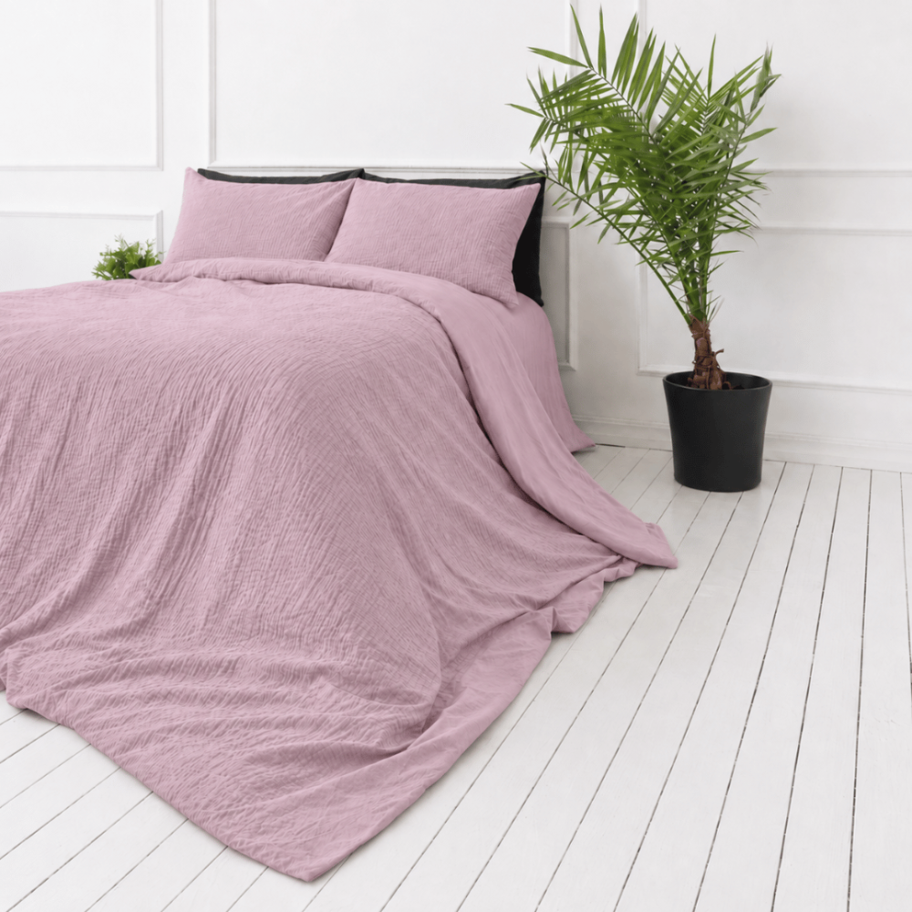 Musselin Bettwäsche set "Rose muslin". Bettwäsche sets, 135/140x200 cm, 150x200 cm, 155/160x200 cm. Bettwäsche-set in altrosa mit natürlich wirkenden falten.
