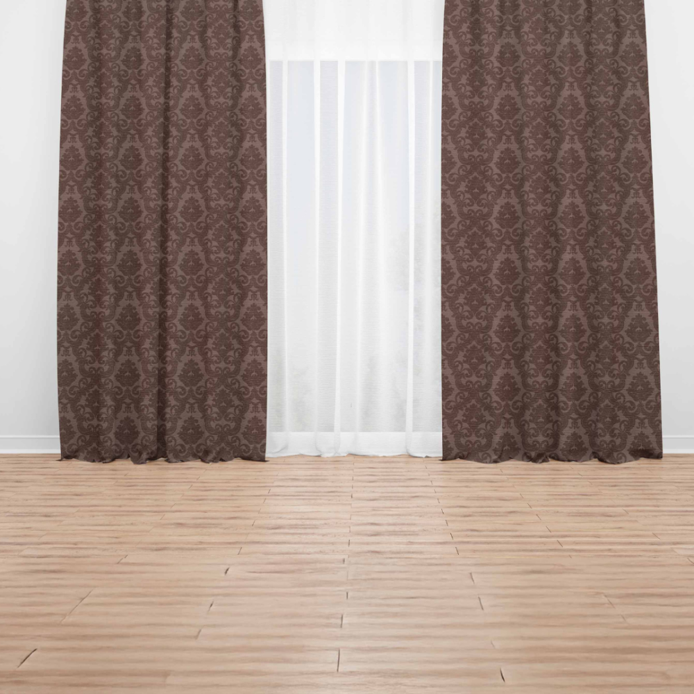 Verdunkelungsvorhang „Brown baroque curtain“. Vorhänge, 140x270 cm. Sophistizierter dunkelbrauner jacquard-vorhang mit einem klassischen ornamentdesign für einen anspruchsvollen dekor.