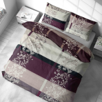 Bettwäsche set "Promiseland". Bettwäsche 140x200, 135/140x200 cm, 155/160x200 cm, 200x200 cm, 200x220 cm. Helle bettwäsche mit einem violetten akzent und einem zentralen muster, das ihrem schlafzimmer einen hauch von eleganz verleiht.