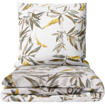Bettwäsche set "Auric". Bettwäsche 155x200, 135/140x200 cm, 150x200 cm, 155/160x200 cm, 180x200 cm, 200x200 cm, 200x220 cm. Weißes bettwäsche-set mit braungrünen blättern und gelben blütenständen.