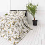 Bettwäsche set "Auric". Bettwäsche 155x200, 135/140x200 cm, 150x200 cm, 155/160x200 cm, 180x200 cm, 200x200 cm, 200x220 cm. Helle bettwäsche mit olivfarbenem blättermuster.