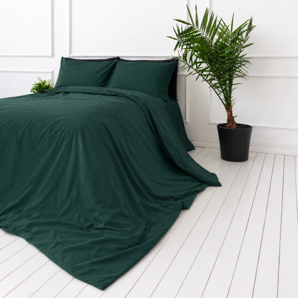 Bettwäsche set "Basil". Bettwäsche einfarbig, 135/140x200 cm, 150x200 cm, 155/160x200 cm, 180x200 cm, 200x200 cm, 200x220 cm, 220x240 cm. Von der natur inspirierte farbe für minimalistisches schlafzimmer.