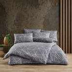 Bettwäsche set "Bern Anthracite". Bettwäsche Baumwolle, 135/140x200 cm, 200x200 cm, 200x220 cm. Bettwäsche-set in dunklerem grau mit weißen linien, die ein elegantes dreiecksmuster bilden, für einen modernen und stilvollen look