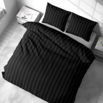 Bettwäsche set "Black Stripes". Bettwäsche 140x200, 135/140x200 cm, 155/160x200 cm, 200x200 cm, 200x220 cm. Elegantes schwarzes bettwäscheset mit subtilen streifen, das einen hauch von modernem luxus und komfort in ihren raum bringt.
