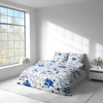 Bettwäsche set "Blue Fields". Bettwäsche Baumwolle, 135/140x200 cm, 200x200 cm, 200x220 cm. Elegantes blumenmuster auf hellem hintergrund, das harmonisch passt und ihrem schlafzimmer gemütlichkeit verleiht.