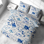 Bettwäsche set "Blue Fields". Bettwäsche Baumwolle, 135/140x200 cm, 200x200 cm, 200x220 cm. Subtile kombination aus blau und weiß, in der blumen und blätter eine helle und elegante atmosphäre schaffen.