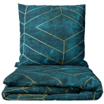 Bettwäsche set „Tethrys“. Bettwäsche 155x200, 135/140x200 cm, 150x200 cm, 155/160x200 cm, 180x200 cm, 200x200 cm, 200x220 cm, 220x240 cm. Dunkelgrünes bettwäsche-set mit goldenen und weißen linien.