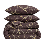 Bettwäsche set „Bronze Marble“. Gemusterte Bettwäsche, 135/140x200 cm, 200x200 cm, 200x220 cm. Dunkelbraunes bettwäsche-set mit rötlichem schimmer und gelblichen linien.