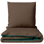 Bettwäsche set „Brunette Juniper“. Bettwäsche 155x200, 135/140x200 cm, 150x200 cm, 155/160x200 cm, 180x200 cm, 200x200 cm, 200x220 cm, 220x240 cm. Dunkelgrünes bettwäsche-set mit braunen kissen.