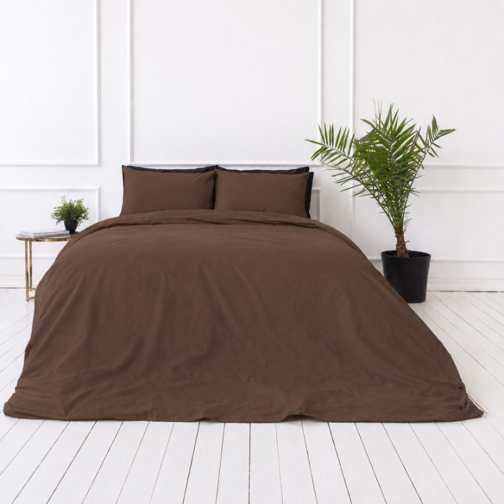 Bettwäsche set "Brunette". Bettwäsche einfarbig, 135/140x200 cm, 150x200 cm, 155/160x200 cm, 180x200 cm, 200x200 cm, 200x220 cm, 220x240 cm. Stiilne pruun voodipesu komplekt, mis tõstab teie magamistoa sisekujundust sooja.
