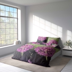 Bettwäsche set "Burdock". Bettwäsche 140x200, 135/140x200 cm, 150x200 cm, 155/160x200 cm, 180x200 cm, 200x200 cm, 200x220 cm. Kräftige klettenmuster zieren dieses dunkel- und hellgrüne bettwäscheset und sorgen für einen einzigartigen stil