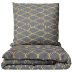 Bettwäsche set „Cross“. Bettwäsche 155x200, 135/140x200 cm, 150x200 cm, 155/160x200 cm, 180x200 cm, 200x200 cm, 200x220 cm. Graues bettwäscheset mit hellbraunen, sandfarbenen, ovalen mustern, die einen modernen und stilvollen look für jedes schlafzimmer schaffen.