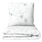 Bettwäsche set "Dandelion puff". Bettwäsche für Hotels, 135/140x200 cm, 155/160x200 cm, 200x200 cm, 200x220 cm. Elegantes weißes bettwäscheset mit silbernen pusteblumen, das eine skurrile und heitere atmosphäre schafft.