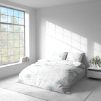 Bettwäsche set "Dandelion puff". Bettwäsche für Hotels, 135/140x200 cm, 155/160x200 cm, 200x200 cm, 200x220 cm. Anmutiges weißes bettwäscheset mit silbernen pusteblumen, das ihrem schlafzimmer ein weiches und bezauberndes element verleiht.