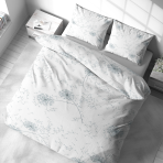 Bettwäsche set "Dandelion puff". Bettwäsche für Hotels, 135/140x200 cm, 155/160x200 cm, 200x200 cm, 200x220 cm. Charmantes weißes bettwäscheset mit silbernen pusteblumen, die über das design schweben und einen hauch von magie verleihen.