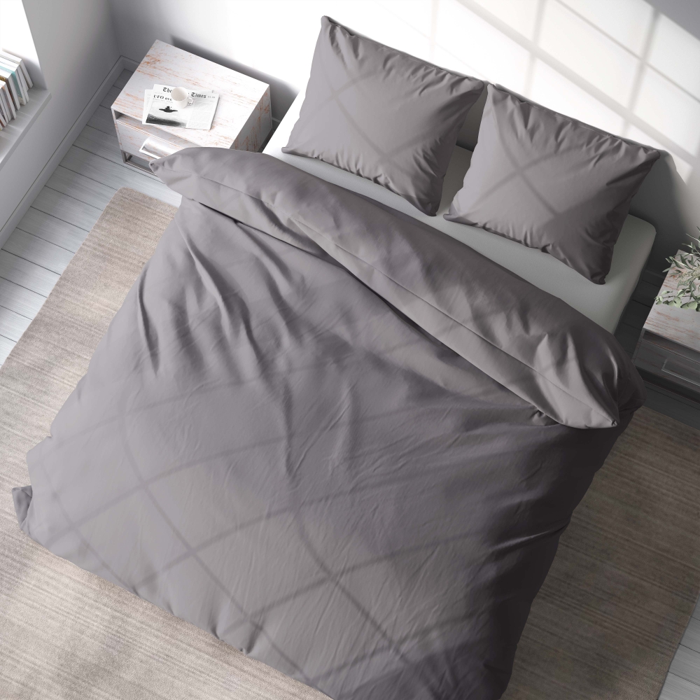 Bettwäsche set "Dark Grey Ranforce". Bettwäsche Baumwolle, 135/140x200 cm, 200x200 cm, 200x220 cm. Luxuriöse dunkelgraue bettwäsche, die mit ihrer plüschigen, raffinierten textur ein modernes flair vermittelt.