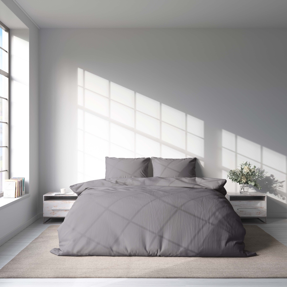 Bettwäsche set "Dark Grey Ranforce". Bettwäsche Baumwolle, 135/140x200 cm, 200x200 cm, 200x220 cm. Dunkelgraue bettwäsche, die einen vielseitigen und unaufdringlichen look bietet, ideal für die ergänzung verschiedener schlafzimmerthemen.