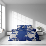 Bettwäsche set "Vast Blossom". Bettwäsche 140x200, 135/140x200 cm, 200x200 cm, 200x220 cm. Bettwäsche-set in dunkelblau mit großen hellen blumenmustern für einen schicken, stilvollen look.