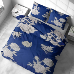Bettwäsche set "Vast Blossom". Bettwäsche 140x200, 135/140x200 cm, 200x200 cm, 200x220 cm. Dunkelblaues bettwäscheset mit auffälligen hellen blumen, perfekt für ein modernes, von blumen inspiriertes dekor.