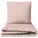 Bettwäsche set „Ditsy“. Rosa Bettwäsche, 135/140x200 cm, 200x200 cm, 200x220 cm. Bettwäsche-set in nude-rosa mit kleinem muster aus weißen blüten und graugrünen blättern.