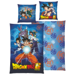 Bettwäsche set "Dragon Ball Super". Kinderbettwäsche, 135x200 cm. Blaues dragon ball super-bettwäsche-design mit farbenfrohen anime-figuren und auffälligem logo