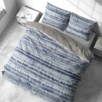 Bettwäsche set "Eden". Bettwäsche 140x200, 135/140x200 cm, 155/160x200 cm, 200x200 cm, 200x220 cm. Bettwäsche in dunkelblau und hellblau mit horizontalen linien in verschiedenen breiten für ein stilvolles, mehrschichtiges design.