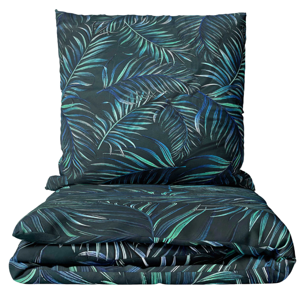 Bettwäsche set "Fern Whisper". Bettwäsche 140x200, 135/140x200 cm, 155/160x200 cm, 200x200 cm, 200x220 cm, 220x240 cm. Bettwäsche-set in sattem dunkelgrün, verziert mit zarten farnblättern, perfekt für ein ruhiges und naturinspiriertes schlafzimmer.