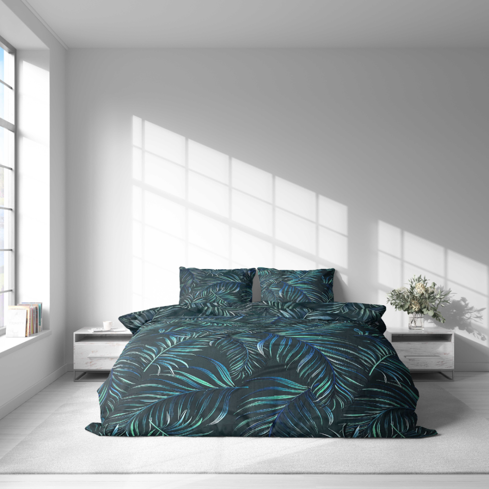Bettwäsche set "Fern Whisper". Bettwäsche 140x200, 135/140x200 cm, 155/160x200 cm, 200x200 cm, 200x220 cm, 220x240 cm. Elegantes dunkelgrünes bettwäsche-set mit aufwändigen farnblättern, das ihrem schlafzimmerdekor einen hauch botanischen charmes verleiht.