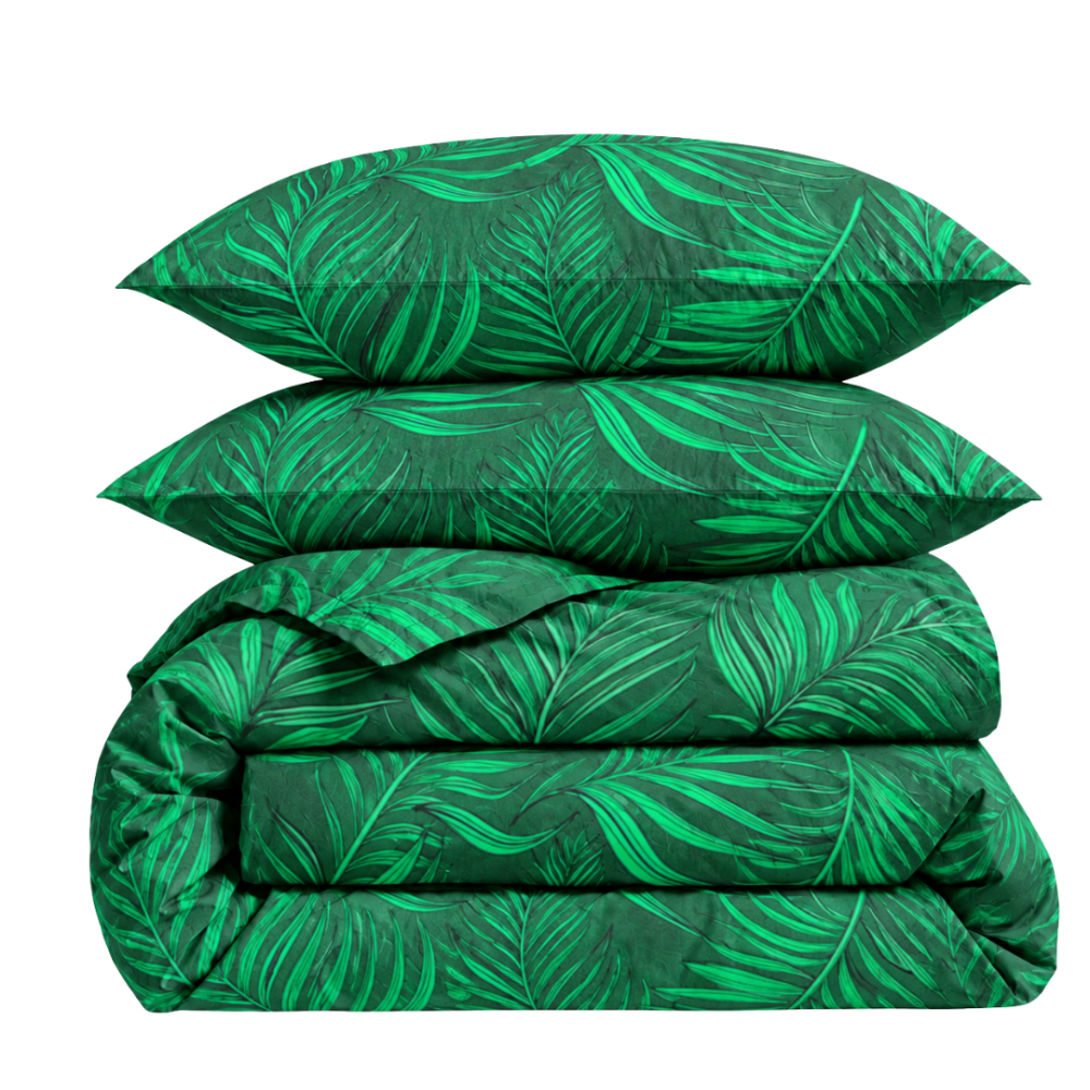 Bettwäsche set "Fern". Bettwäsche mit Pflanzen, 135/140x200 cm, 155x220 cm, 160x200 cm, 180x200 cm, 200x200 cm, 200x220 cm. Luxuriöse dunkelgrüne bettwäsche mit übergroßem farnmuster für einen hauch von natur im haus Bettwäsche set "Fern". Bettwäsche mit Pflanzen, 135/140x200 cm, 155x220 cm, 160x200 cm, 180x200 cm, 200x200 cm, 200x220 cm. Luxuriöse dunkelgrüne bettwäsche mit übergroßem farnmuster für einen hauch von natur im haus