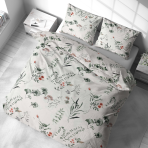 Bettwäsche set "Florescence". Bettwäsche Baumwolle, 135/140x200 cm, 200x200 cm, 200x220 cm. Bettwäsche-set mit subtilen grünen und roten pflanzenmustern, das ihrem schlafzimmer eine sanfte und ruhige atmosphäre verleiht.
