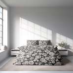 Bettwäsche set "Floret". Bettwäsche 140x200, 135/140x200 cm, 155/160x200 cm, 200x200 cm, 200x220 cm, 220x240 cm. Raffinierte dunkelgraue bettwäschegarnitur mit bräunlichen blumenmotiven.