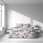 Bettwäsche set "Flowery Mosaic". Bettwäsche 140x200, 135/140x200 cm, 200x200 cm, 200x220 cm. Auffällige blumenmuster auf weißem hintergrund, die frische und lebendigkeit verleihen.