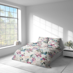 Bettwäsche set "Flowery Mosaic". Bettwäsche 140x200, 135/140x200 cm, 200x200 cm, 200x220 cm. Bettwäsche-set mit verschiedenen blumenmustern in zarten rosa, blauen und gelben tönen.