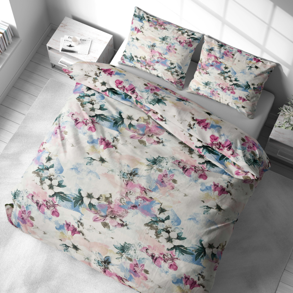 Bettwäsche set "Flowery Mosaic". Bettwäsche 140x200, 135/140x200 cm, 200x200 cm, 200x220 cm. Bettwäsche-set mit auffälligen blumenmustern, das eine frische und helle atmosphäre schafft.
