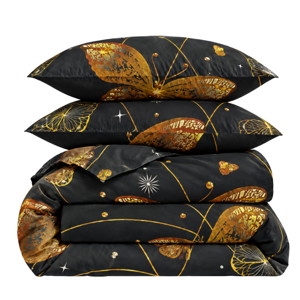 Bettwäsche set "Flutter". Bettwäsche 155x200, 135/140x200 cm, 155x220 cm, 160x200 cm, 180x200 cm, 200x200 cm, 200x220 cm, 220x240 cm. Kühnes schwarzes bettzeug mit leuchtend orangefarbenen schmetterlingen und skurrilen flackern. Bettwäsche set "Flutter". Bettwäsche 155x200, 135/140x200 cm, 155x220 cm, 160x200 cm, 180x200 cm, 200x200 cm, 200x220 cm, 220x240 cm. Kühnes schwarzes bettzeug mit leuchtend orangefarbenen schmetterlingen und skurrilen flackern.